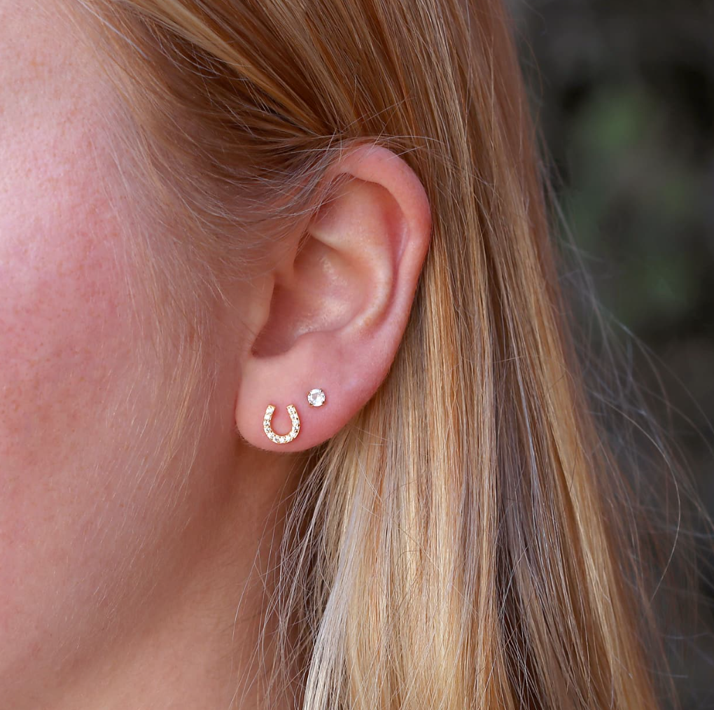Gold Crystal Horseshoe Stud Earrings