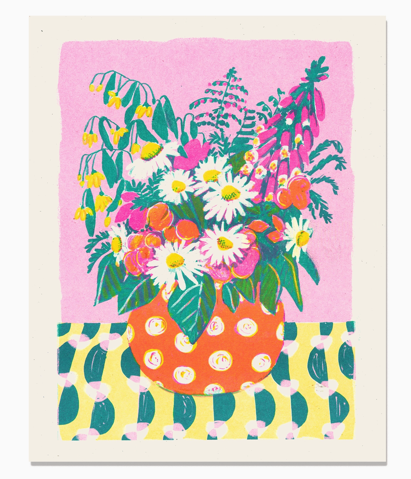 Daisies and Dots Risograph Print