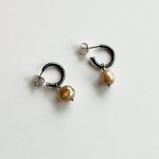 Small Hoop + Stone Drop Earring