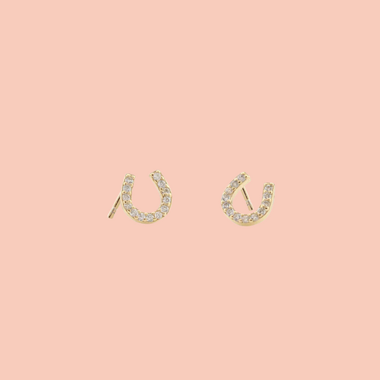 Gold Crystal Horseshoe Stud Earrings