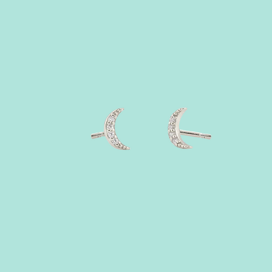 Crescent Moon Crystal Stud Earrings